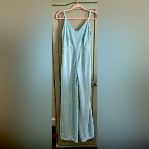 Sky blue sequins jumpsuit
